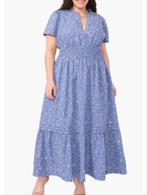 Cece Daisy Chambray Ruffle Maxi Dress